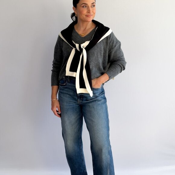 Black and Cream Knit Shoulder Wrap – Sweater Scarf Collar - Picture 7 of 10